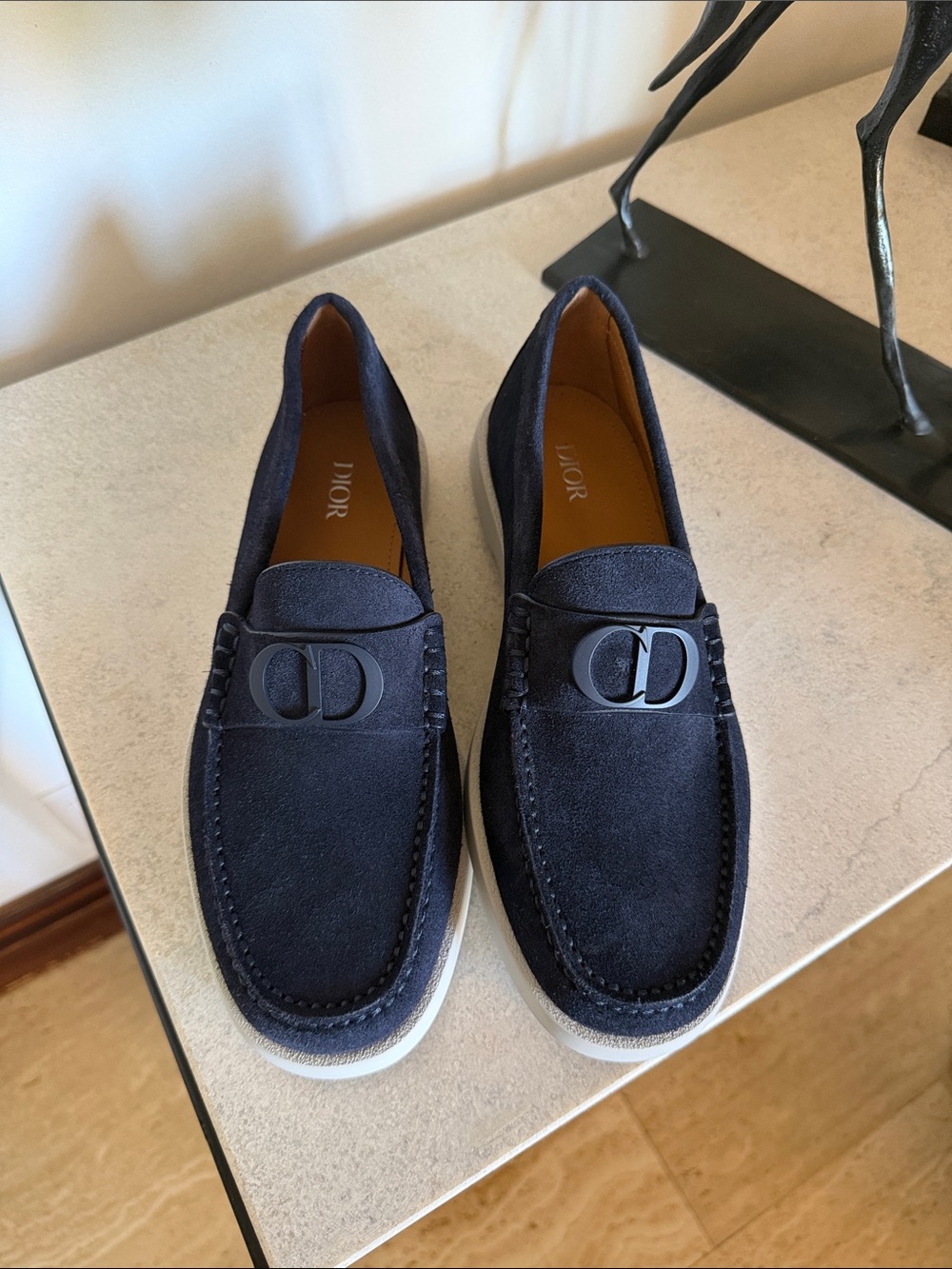 Dior Men’s Dark Navy Suede Slip-On Loafers with CD Medallion